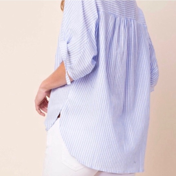 NWT Pin Striped Button Front Shirt Size Small Open Tie Sleeve Collared Pocket - Picture 13 of 16